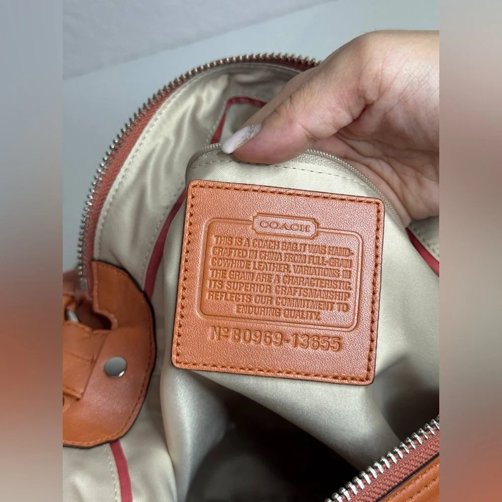 Coach Burnt Orange Leather Shoulder Bag Hobo Style Purse #13655